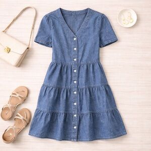 Casual Blue Button-Front Dress